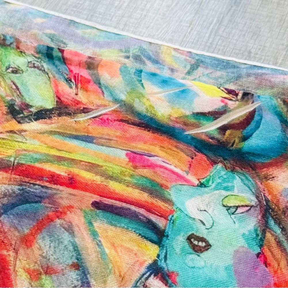 NEW without TAGS Elegant Colorful Wrap with print of Beep, Beep by John Sebelius
